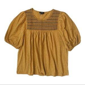 J Crew Smocked Puff Sleeve Top Golden Brandy
